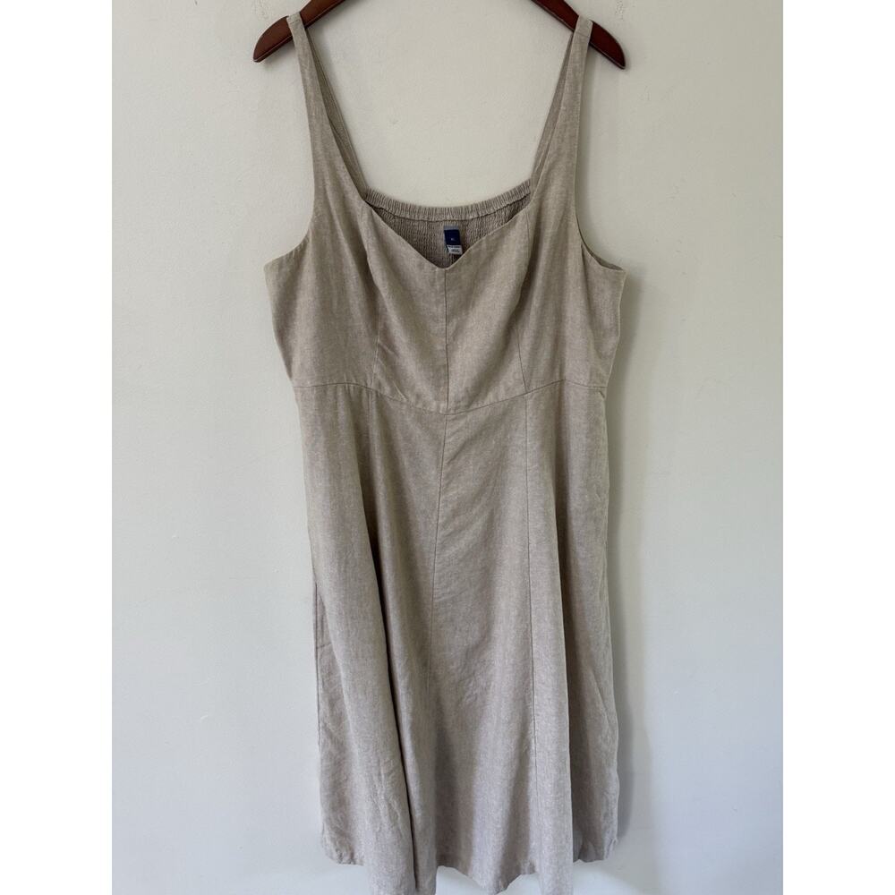 Old Navy Linen Maxi Dress Size XL Beige Sleeveless Lagenlook Cottagecore Peasant